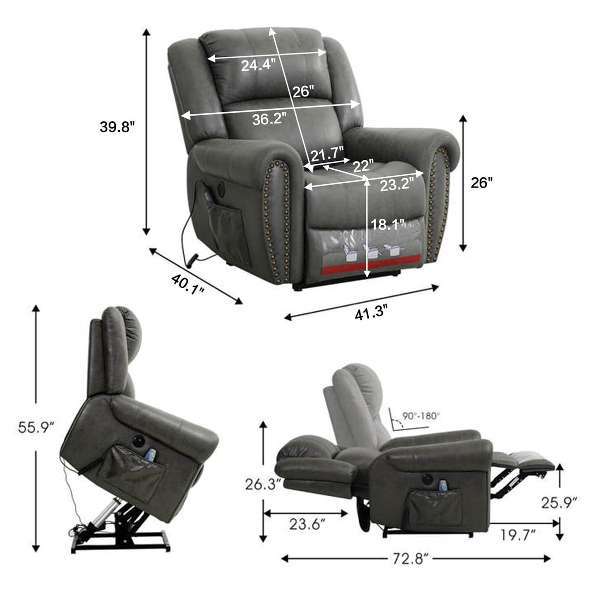 Infinite Position Lift Recliner Chair with Rivet W/ Massage and Heatin ...