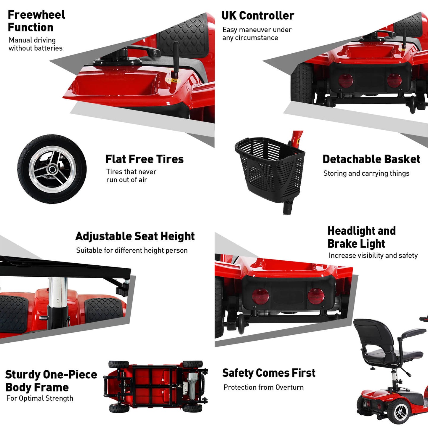 Asjmreye 4-Wheel Electric Mobility Scooter for Seniors Red