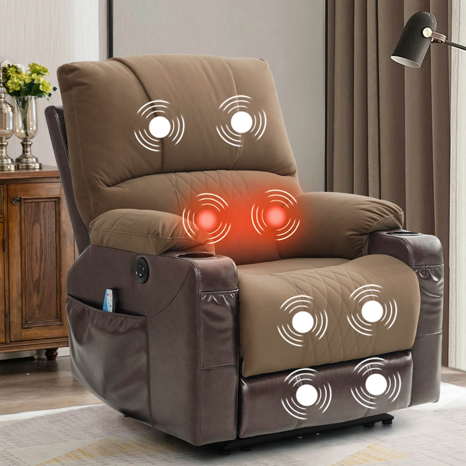 Power Recliner Chair With Nearly Lying Flat Recliner With Vibration Ma