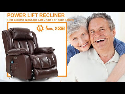 Infinite Position Lift Recliner Chair W/ Massage and Heating, Power by Dual Motor, Real Leather