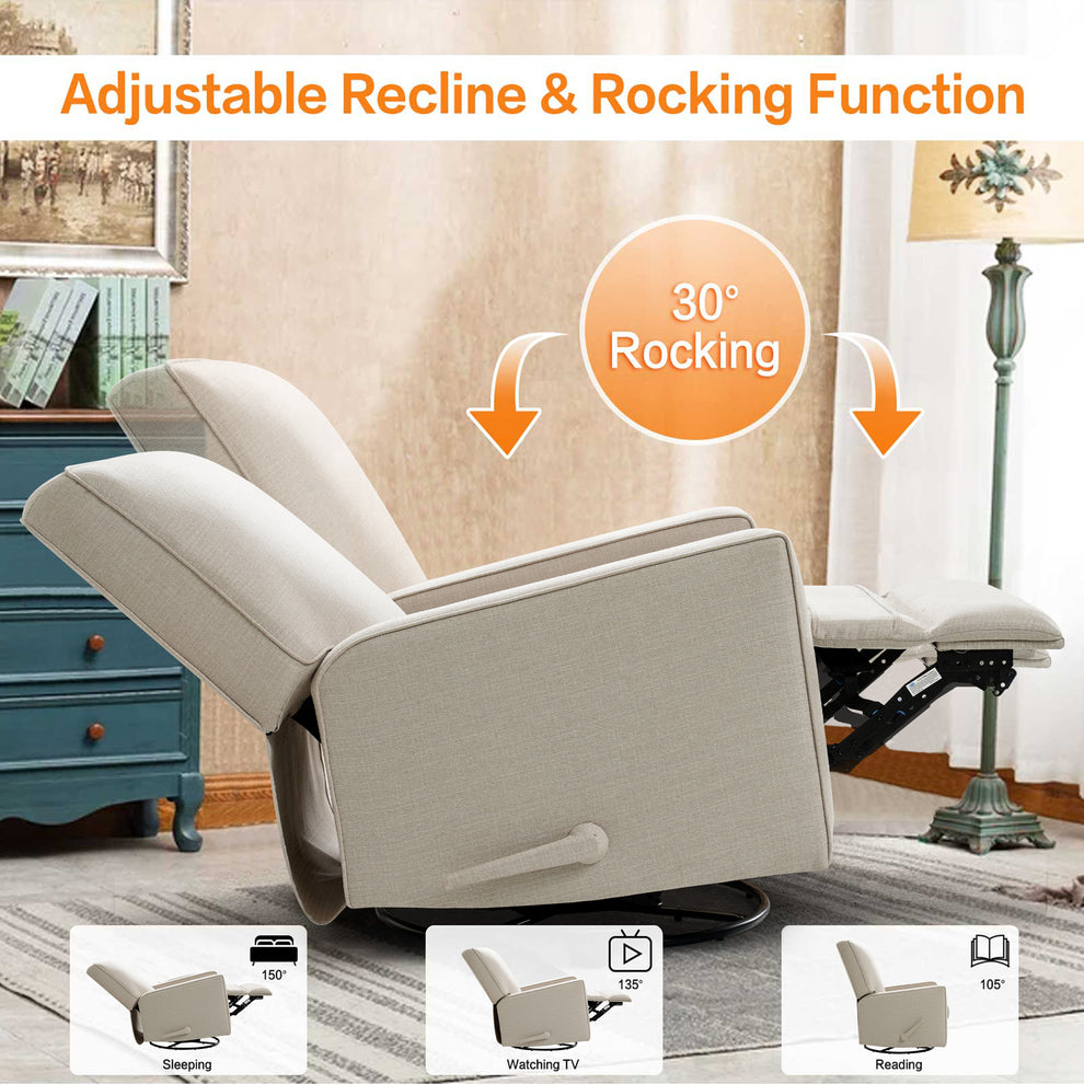 Large Swivel Rocking Recliner, Nursery Swivel Glider Fabric Manual Rec ...