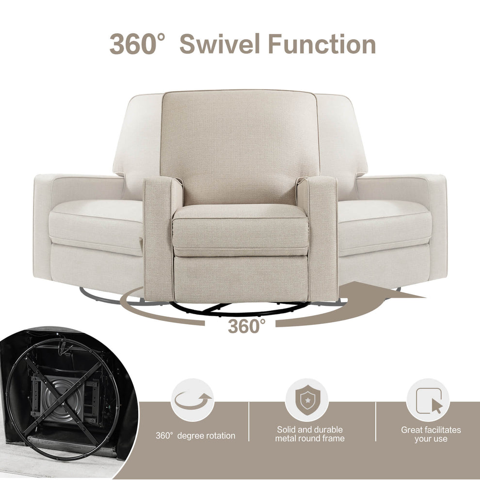 Large Swivel Rocking Recliner, Nursery Swivel Glider Fabric Manual Rec ...
