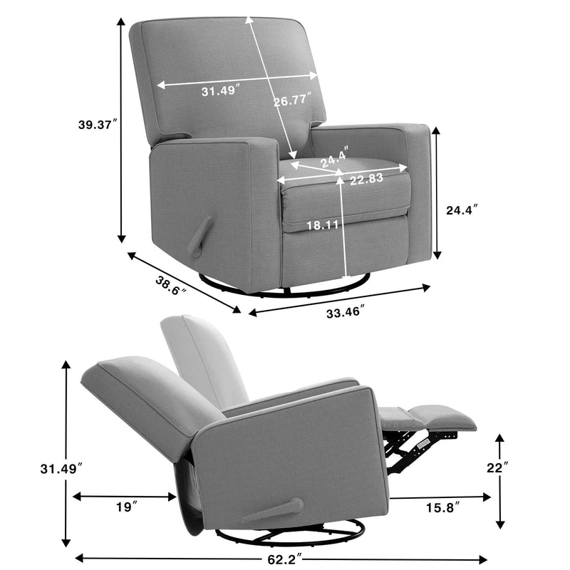 Asjmreye  Nursery Swivel Glider Fabric Manual Recliner Chair size