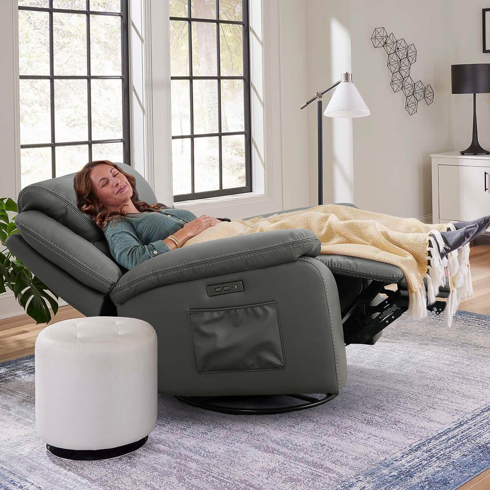 Swivel Rocking Recliner With Max 270° Swivel 30° Rocking Fabric Power