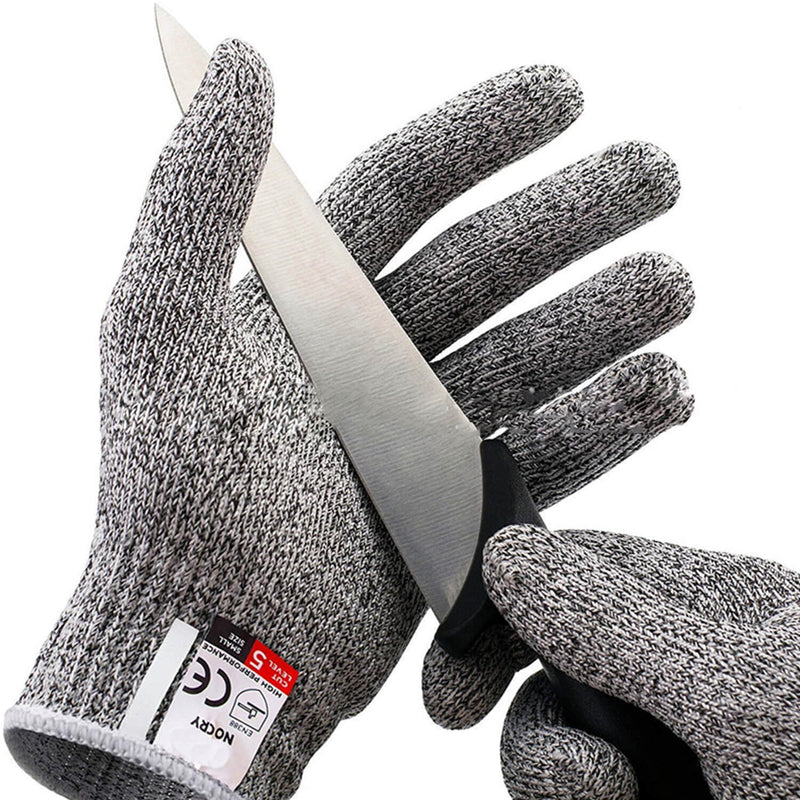 A knife cut a pair of protective gloves
