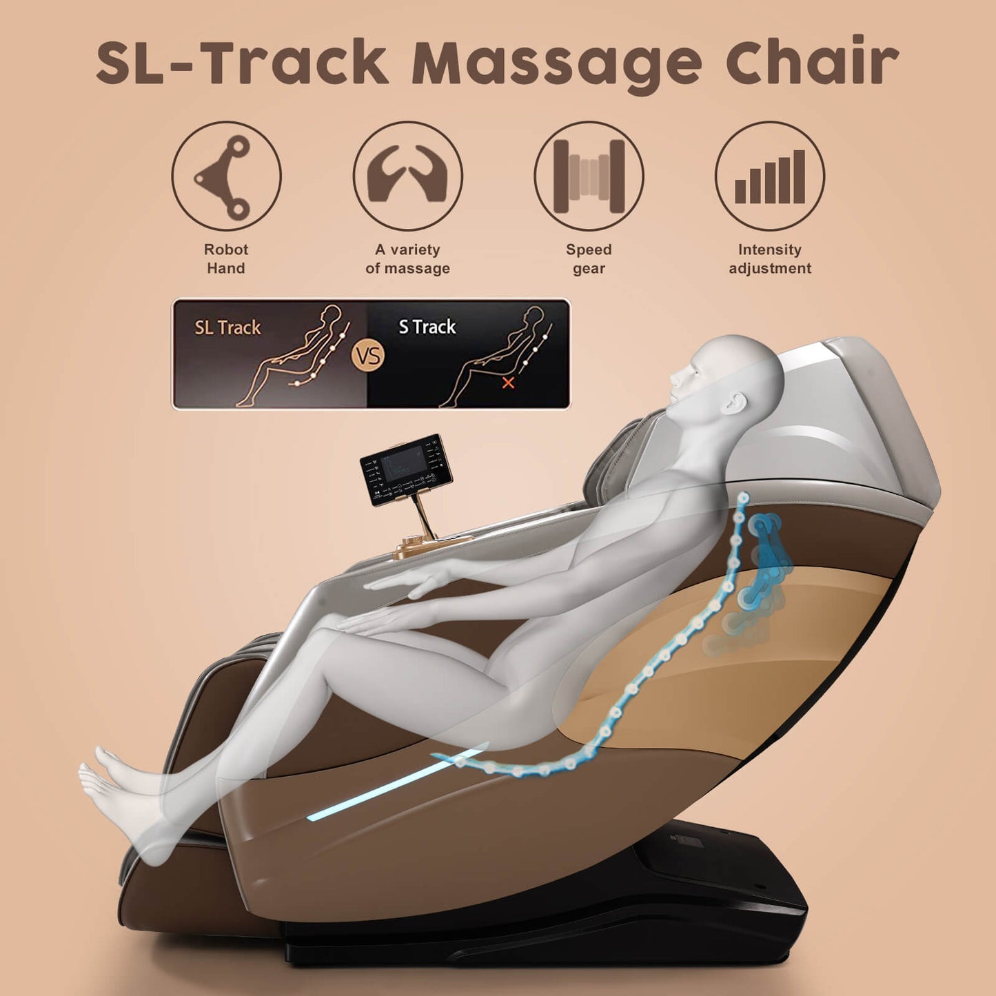 Asjmreye Massage Chair 4D Zero Gravity Chair Full Body Massage Chair With Heating, Voice Control, Smart Scan Body, Grey-Brown