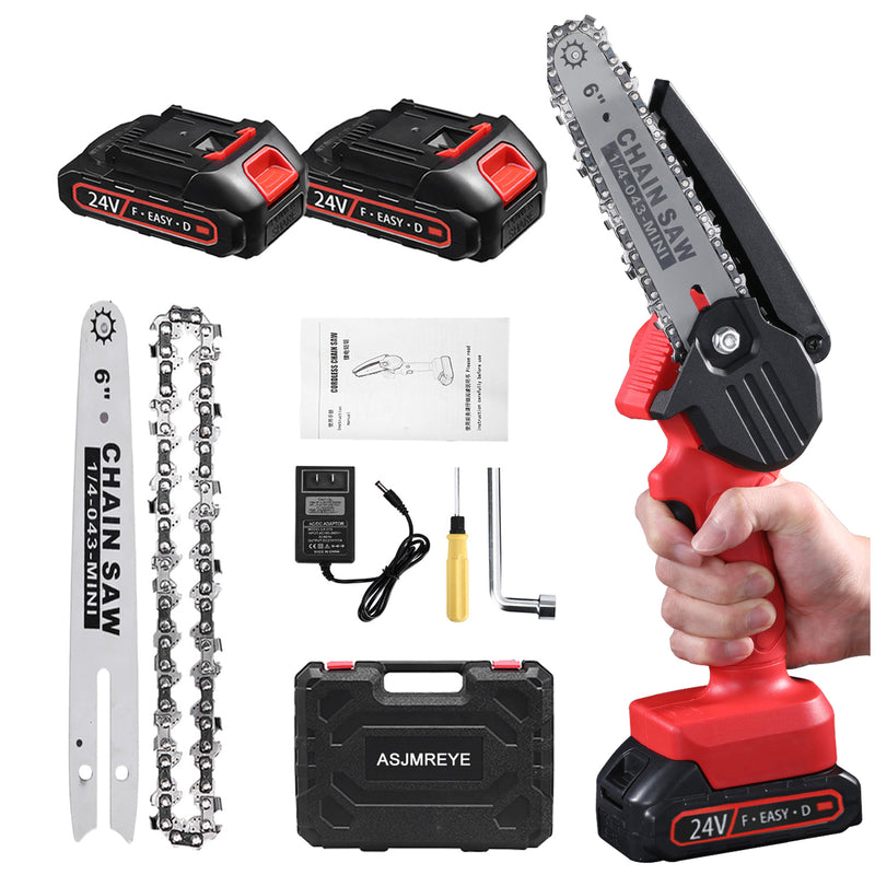 Mini Chainsaw Cordless 6 inch with 2 Battery, Mini Power Chain Saw with  Security Lock, Electric Chainsaw, Handheld Small Chainsaw for Tree Trimming