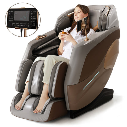 Asjmreye Massage Chair 4D Zero Gravity Chair Full Body Massage Chair With Heating, Voice Control, Smart Scan Body, Grey-Brown