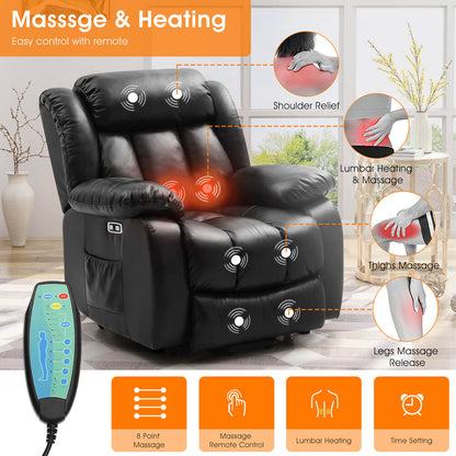 ASJMREYE Infinite Position Lift Recliner Chair W/ Massage and Heating, Power by Dual Motor, Real Leather