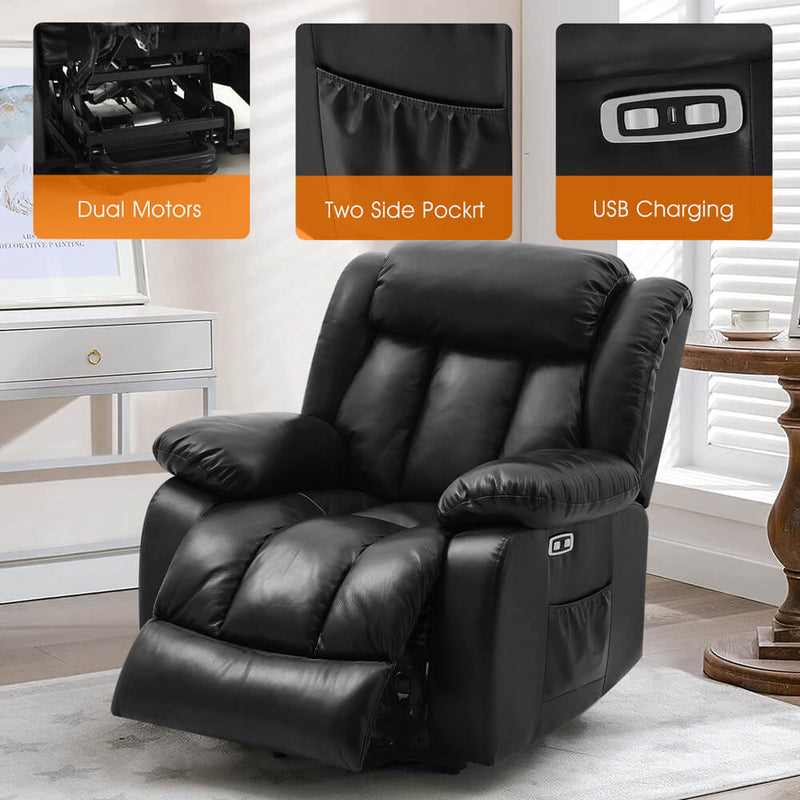 ASJMREYE Infinite Position Lift Recliner Chair W/ Massage and Heating, Power by Dual Motor, Real Leather