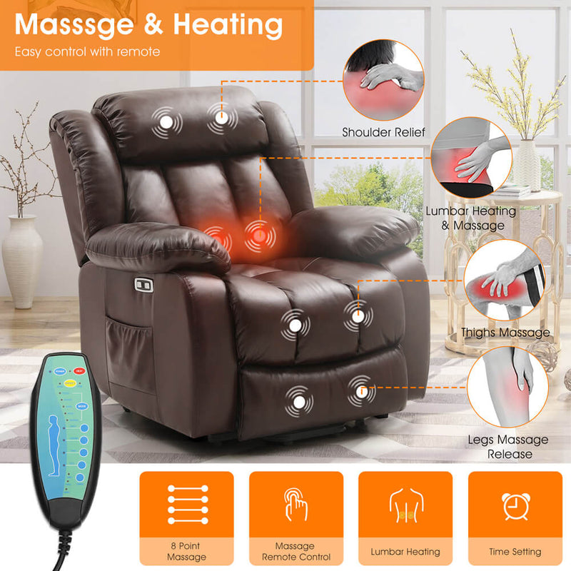 ASJMREYE Infinite Position Lift Recliner Chair W/ Massage and Heating, Power by Dual Motor, Real Leather