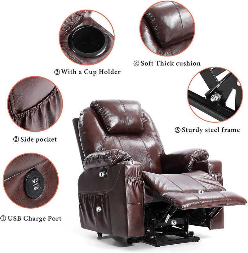 ASJMREYE 3-Position Power Lift Recliner Chair with Massage and Heat for Elderly, Real Leather