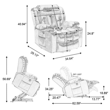 Luxury Power Lift Recliner Chair With Vibration Massage and Heating,With Cup Holder